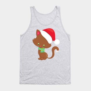 Christmas Cat, Cute Cat, Santa Hat, Cat With Scarf Tank Top